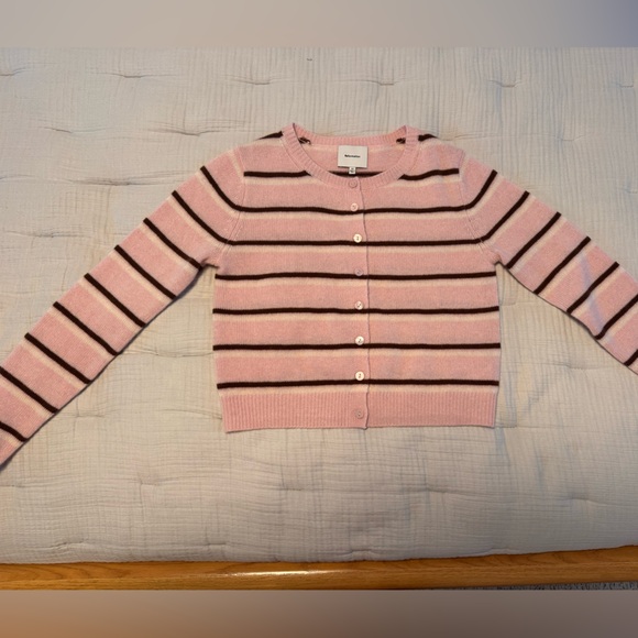 Reformation Clara Cashmere Cardigan Cherry Blossom Stripe XS - Picture 6 of 8